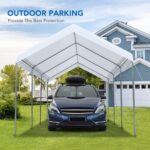 White Carport 10X20ft Canopy Car Tent. Ideal for Outdoor Garage, Boat Shelter, or Party Tent. Made with Metal Carport