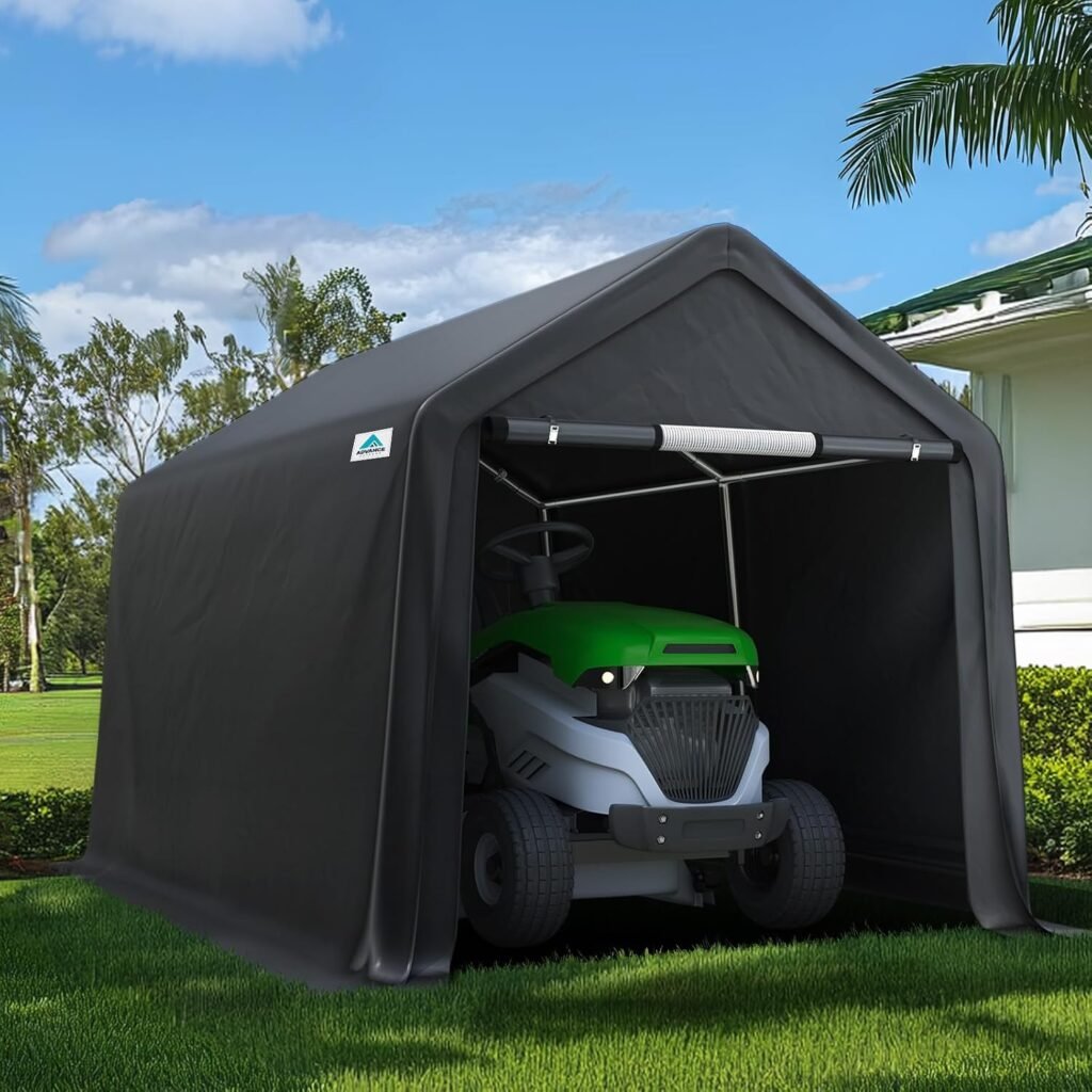 ADVANCE OUTDOOR 7x12 ft Roll up Doors & Vents Outdoor Portable Storage Shelter Garage Tent Carport for Motorcycle ATV with Heavy Duty Metal Frame and Anti-UV Snow Resistant Waterproof Cover, Gray